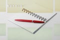 Actual trends. Notepad and pen. Letters on a white surface Royalty Free Stock Photo