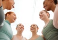 We actually love exercise, do you. a group women standing together in their workout clothes. Royalty Free Stock Photo