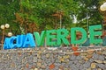 Acuaverde Beach Resort sign in Laiya, Batangas, Philippines