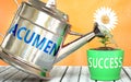 Acumen helps achieving success - pictured as word Acumen on a watering can to symbolize that Acumen makes success grow and it is