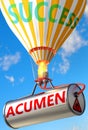 Acumen and success - pictured as word Acumen and a balloon, to symbolize that Acumen can help achieving success and prosperity in