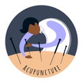 Acupuncture. The acupuncturist performs the acupuncture procedure. Alternative medicine. Flat vector illustration.