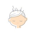 Acupuncture.Boy with closed eyes and needles in his head.Vector illustration.