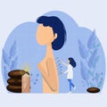 Acupuncture concept vector illustration af alternative medicine. Woman body with needles, doctor, stones, candle Royalty Free Stock Photo