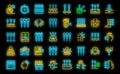 Acupuncture icons set vector neon