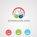 Acupuncture logo vector with leaf and digital concept for company