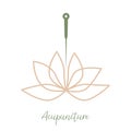 Acupuncture needle and lotus flower. Alternative medicine logo, sign, icon. the acupuncture points as places to stimulate nerves,