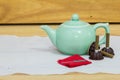 Acupuncture needle and moxa roll and tea pot concept helthy and relax still life style