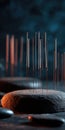 Acupuncture needles standing on a stone for therapy Royalty Free Stock Photo