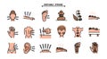 Acupuncture. Stone therapy icons set. Lithotherapy sign symbol collection. Editable stroke. Reflexology. Massage. Alternative