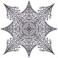 An acute-angled mandala with a base of openwork Christmas trees. Can be used as a snowflake, a coloring book for meditation, a