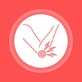 Acute hand pain color button icon. Sprain, injury.