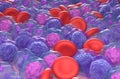 Acute myeloid leukemia AML cells field - closeup view 3d illustration