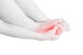 Acute pain in a woman feet isolated on white background. Clipping path on white background. Royalty Free Stock Photo