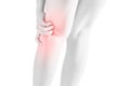 Acute pain in a woman foldable joint of the leg isolated on white background. Clipping path on white background. Royalty Free Stock Photo
