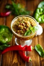 Acute sauce of adzhika from various types of pepper Royalty Free Stock Photo
