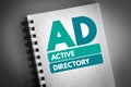 AD - Active Directory acronym on notepad, technology concept background Royalty Free Stock Photo
