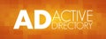 AD - Active Directory acronym, technology concept background Royalty Free Stock Photo