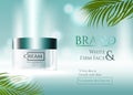 Ad banner for natural beauty skincare products, decorated with green effect and natural leaves, concept of simple skincare, 3d