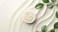 Ad banner for simple beauty products, mock-ups decorated with natural leaves and cream strokes, concept of organic skincare