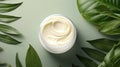 Ad banner for simple beauty products, mock-ups decorated with natural leaves and cream strokes, concept of organic skincare