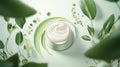 Ad banner for simple beauty products, mock-ups decorated with natural leaves and cream strokes, concept of organic skincare