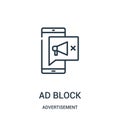 ad block icon vector from advertisement collection. Thin line ad block outline icon vector illustration