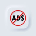 Ad blocker icon. No ads icons. Vector. Neumorphic UI UX white user interface web button. Neumorphism