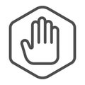 Ad blocker line icon. Shield with hand block. World wide web vector design concept, outline style pictogram on white