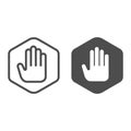 Ad blocker line and solid icon. Shield with hand block. World wide web vector design concept, outline style pictogram on