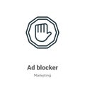 Ad blocker outline vector icon. Thin line black ad blocker icon, flat vector simple element illustration from editable marketing