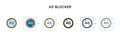 Ad blocker vector icon in 6 different modern styles. Black, two colored ad blocker icons designed in filled, outline, line and