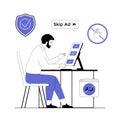 Ad blocking. Anti spam protection. Website Adblock protection software, security application. Pop up ad blocker. Vector