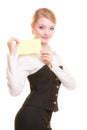 Ad. Businesswoman holding blank copy space card Royalty Free Stock Photo