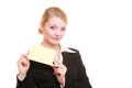 Ad. Businesswoman holding blank copy space card Royalty Free Stock Photo