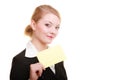 Ad. Businesswoman holding blank copy space card Royalty Free Stock Photo