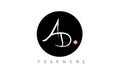 AD A D Handwritten Brushed Letter Logo with Circular Black Circle.