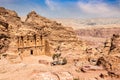 Ad Deir or Monastery, ancient Nabataean stone carved temple view from above, Petra, Jordan