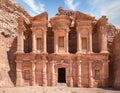 Ad Deir The Monastery, the monumental building carved in red rock in the ancient city of Petra, Jordan Royalty Free Stock Photo