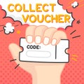 Ad image hand holding voucher and blank space for code text kawaii doodle cartoon