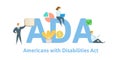 ADA, Americans with Disabilities Act. Concept with keywords, letters and icons. Flat vector illustration. Isolated on