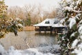 Ada Safari natural lake on the peninsula Ada Ciganlija in winter, Belgrade, Serbia.