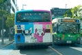 Adachi City, Tokyo, Japan - June 12, 2021: Public transport bus with advertisement for the Tokyo 2020 Olympics Royalty Free Stock Photo