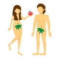 Adam and Eve characters. Naked female with leaf