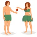 Adam and Eve in paradise, vector illustration Royalty Free Stock Photo