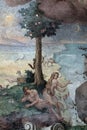 Adam and Eve in the Garden of Eden, fresco on the ceiling of the St John the Baptist church in Zagreb, Croatia