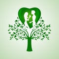Adam and Eve in the heart on the tree