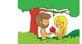 Adam and Eve holding apple