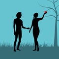 Adam and Eve. Silhouette, hand drawn.