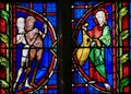 Adam and Eve - Stained Glass in Tours Cathedral Royalty Free Stock Photo